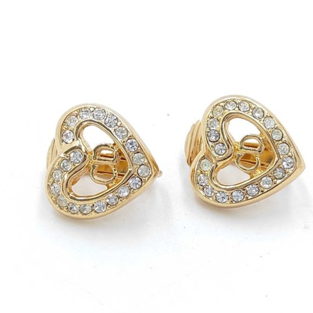 Dior Earrings Gold Metal Rhinestone Cd Logo
